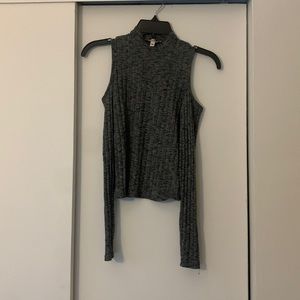 Express open shoulder high neck grey long sleeve going out top